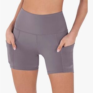 ODODOS Women's Yoga Gym Work Out Shorts with Pocket. Gray 2XL